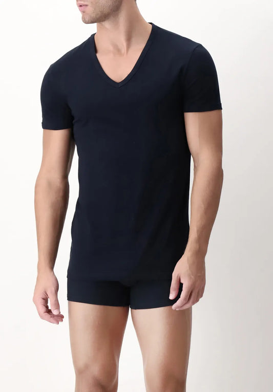 Maglietta Scollo a V in Cotone elasticizzato Match Bipack - Blu - Perofil