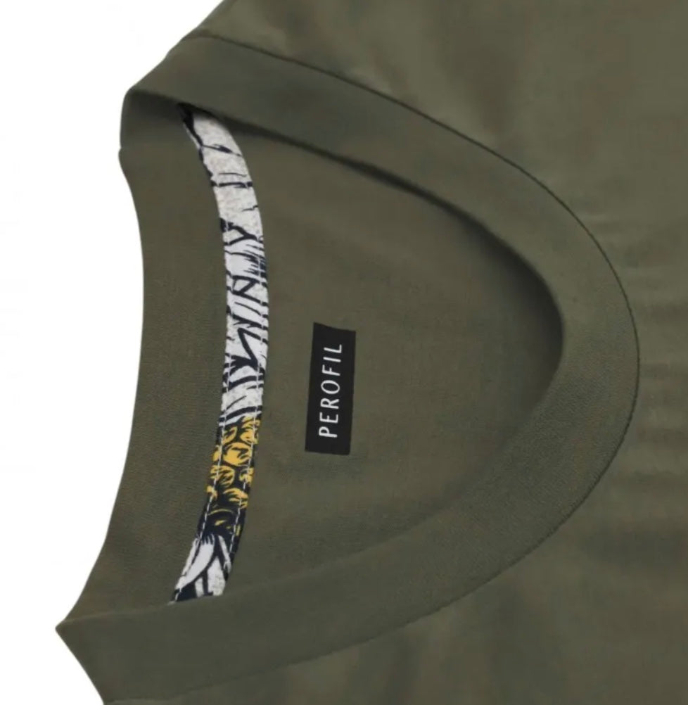 Perofil Pigiama Corto Girocollo in Cotone Jersey Stampa Ananas - Militare