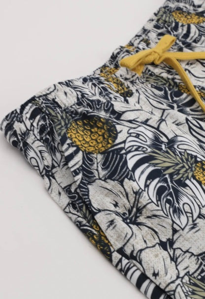 Perofil Pigiama Corto Girocollo in Cotone Jersey Stampa Ananas - Militare