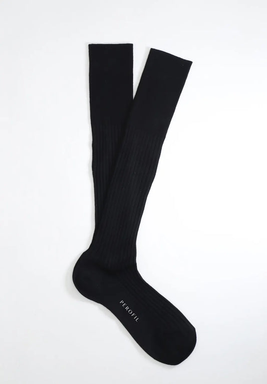 Calza Lunga in Lana Merinos a coste Golden Plus - Nero - Perofil