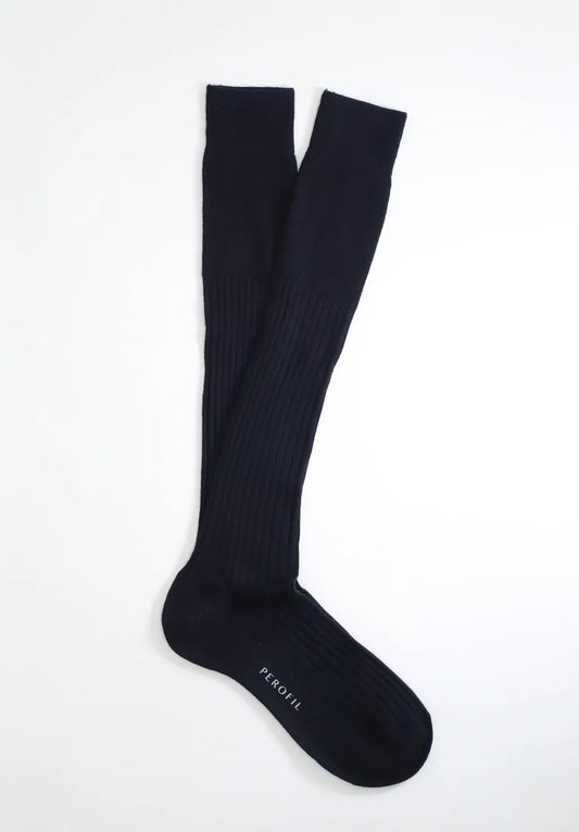 Calza Lunga in Lana Merinos a coste Golden Plus - Blu - Perofil
