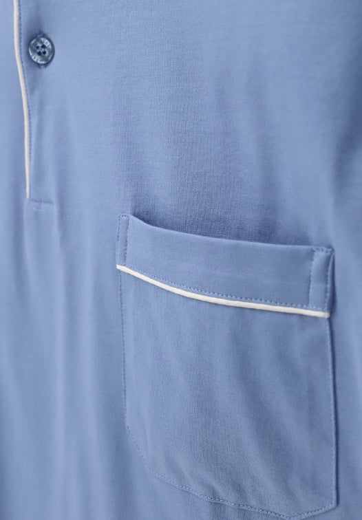 Perofil Pigiama Vienna Lungo con Collo a Serafino in Filo di Scozia - Avio