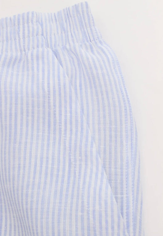 Perofil Pigiama Corto con Maglietta Polo in Cotone e Bermuda in Lino - Bianco