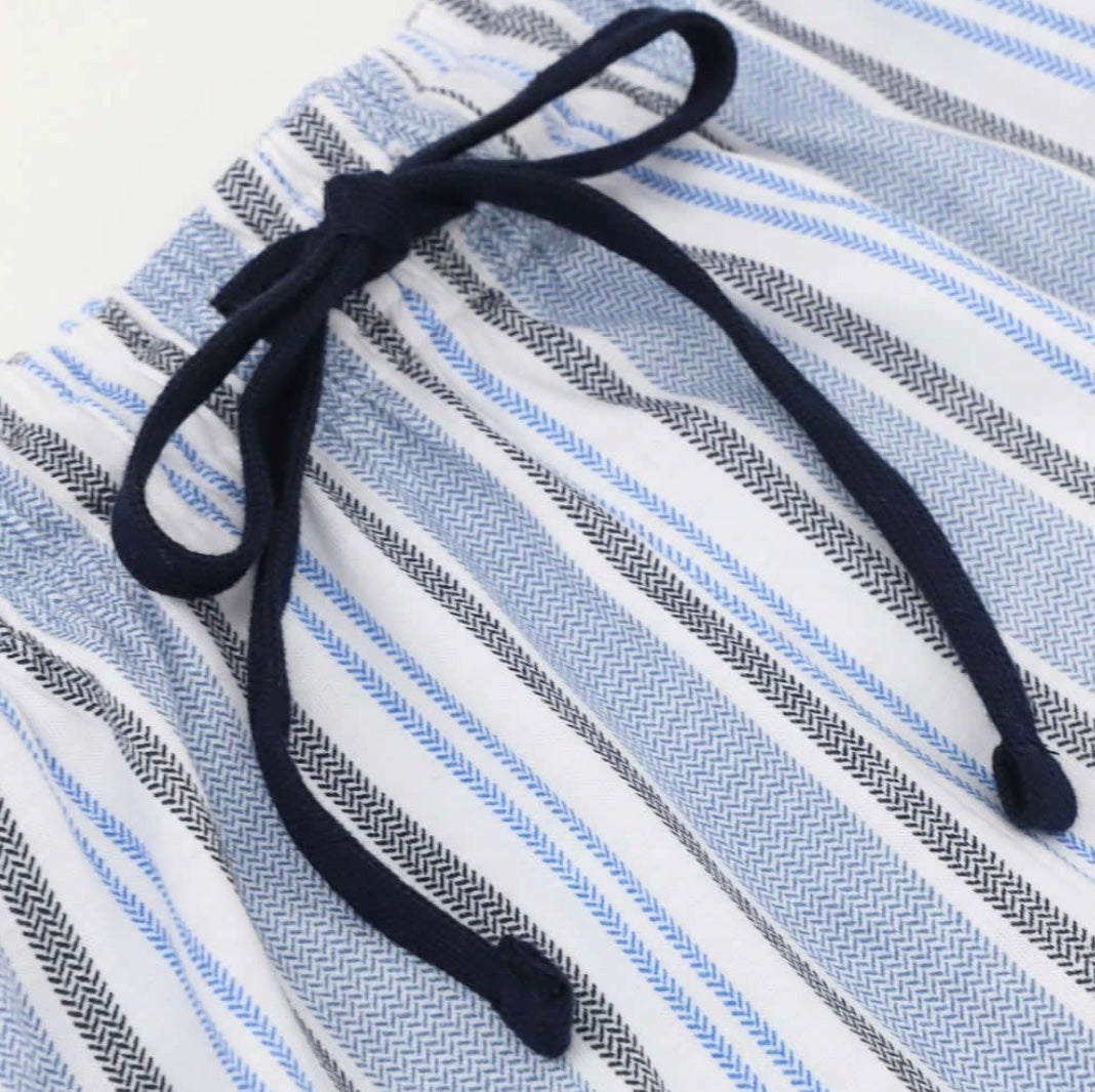 Perofil Pigiama Corto Girocollo in Cotone Jersey Stampa Regimental - Denim