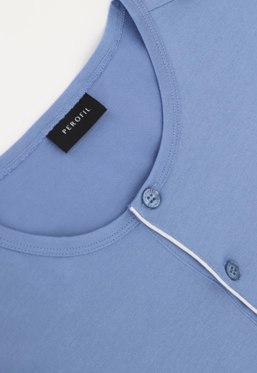 Perofil Pigiama Vienna Lungo con Collo a Serafino in Filo di Scozia - Avio