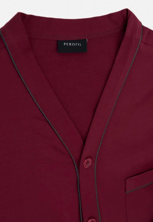 Perofil Pigiama Verona Aperto Lungo con Bottoni in Filo di Scozia - Bordeaux