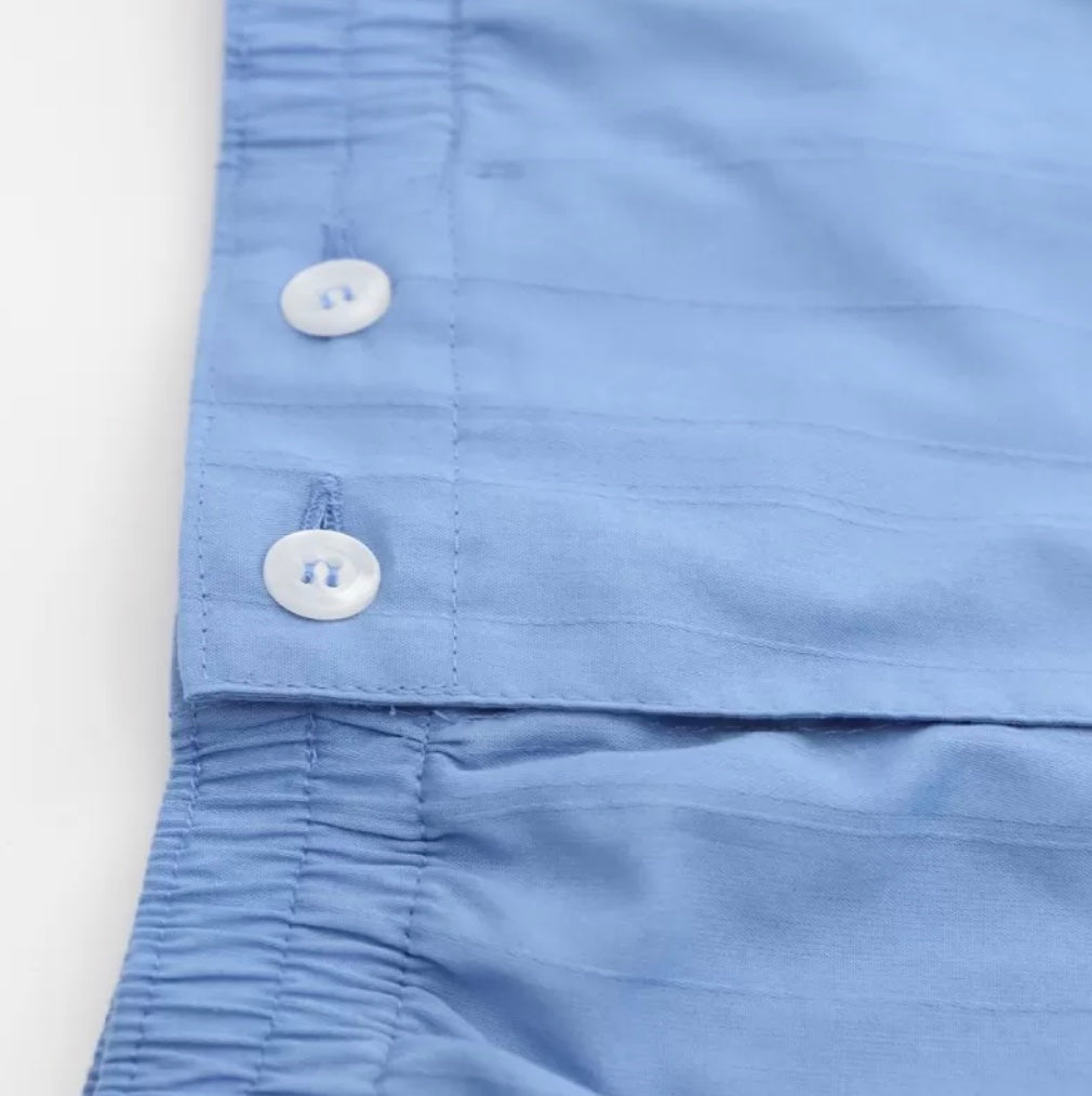 Perofil Pigiama Atene Aperto in Cotone Popeline riga raso - Azzurro