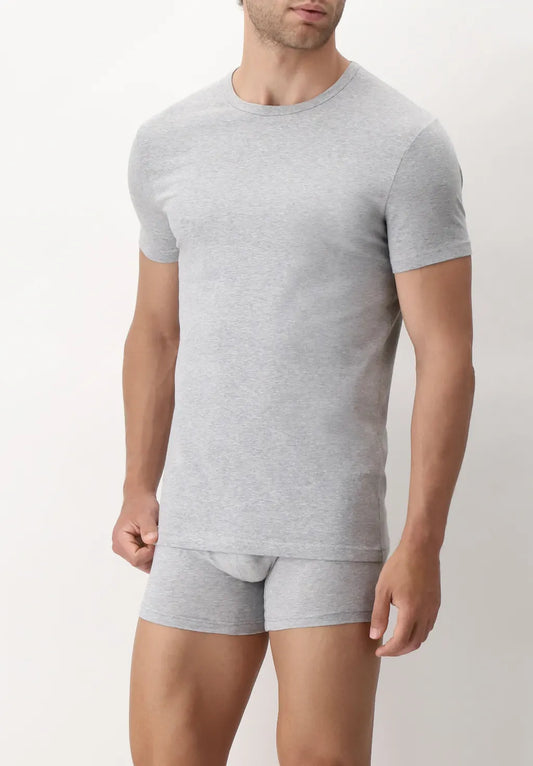 Maglietta Girocollo in Cotone Elasticizzato Match Bipack - Grigio mélange - Perofil