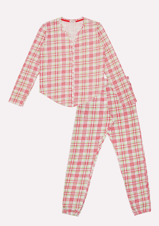 Jadea pigiama aperto in cotone jersey fantasia scozzese - Fucsia