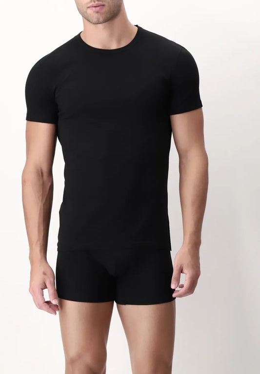 Maglietta Girocollo in Cotone Elasticizzato Match Bipack - Nero