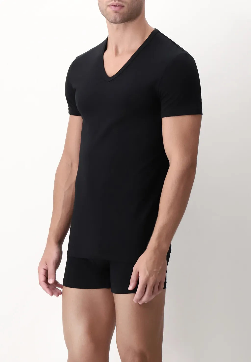 Maglietta Scollo a V in Cotone elasticizzato Match Bipack - Nero - Perofil